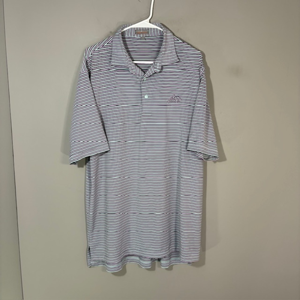 Peter Millar Summer Comfort Polo Shirt Mens L Purple Striped Golf Stretch Top